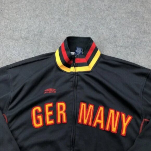 Germany Jacket Mens XL Black Red Yellow Track Top Soccer Polyester Umbro Euro - Picture 4 of 10